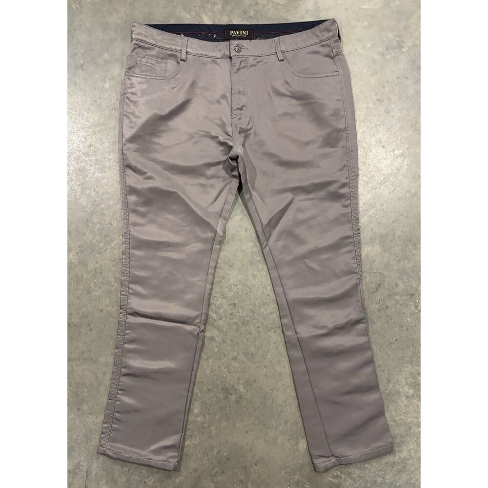 Pavini Metallic Silver Wax Coated Chino Pants Mens 38x32